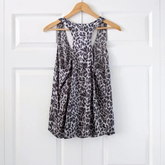 Joie Leopard Print Gray Silk Racerback Tank Top - Picture 3 of 11